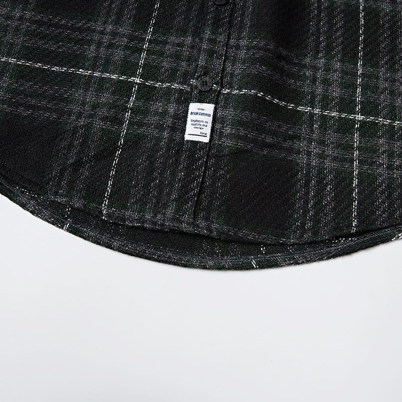 Classic check pattern pocket long sleeve shirt