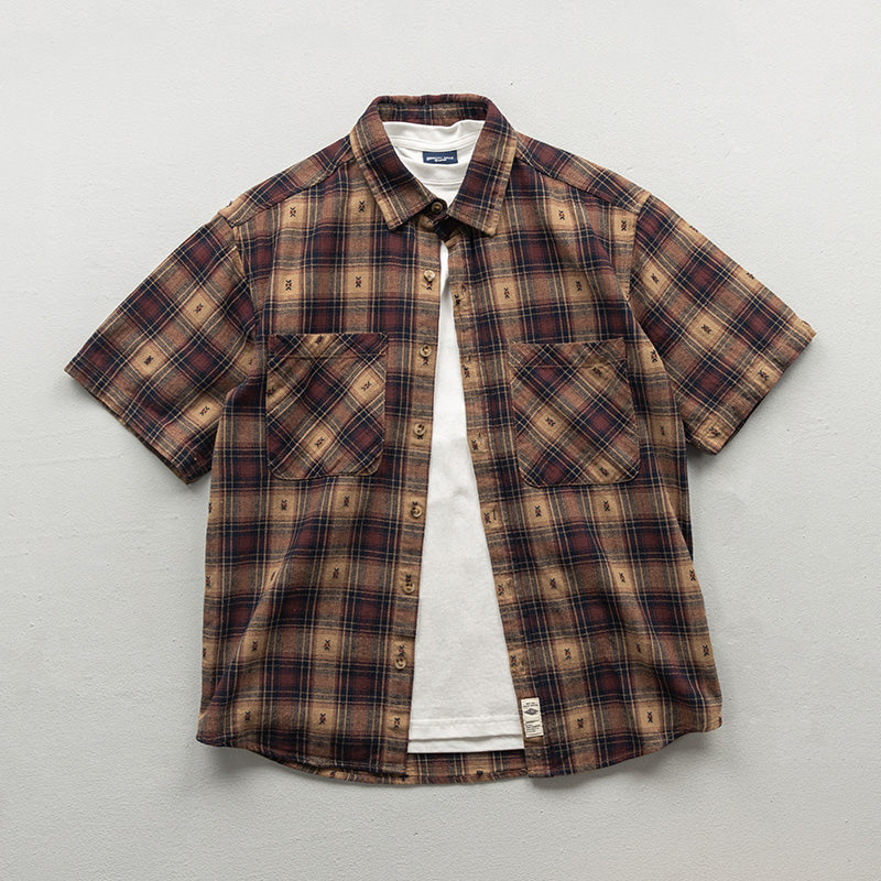 Classic check pattern short-sleeved shirt