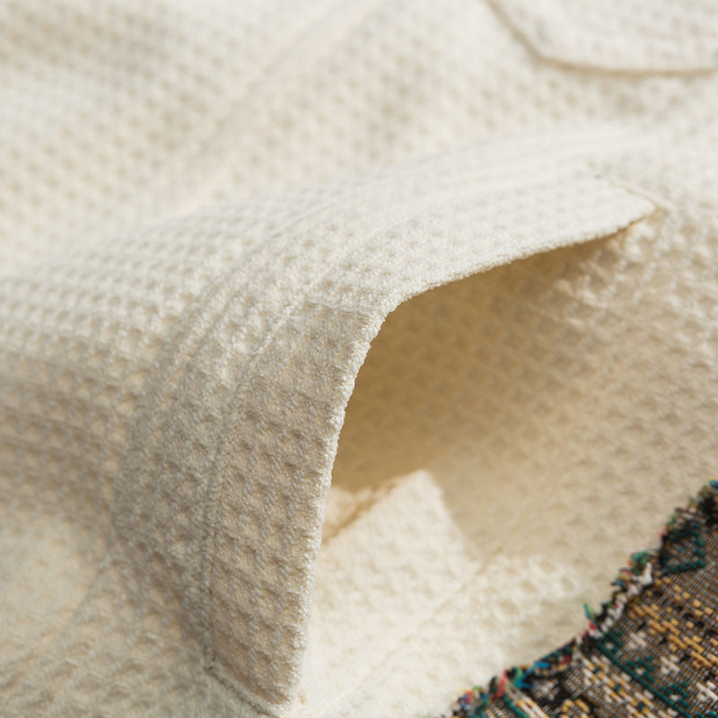 Jacquard patchwork ethnic waffle jacket