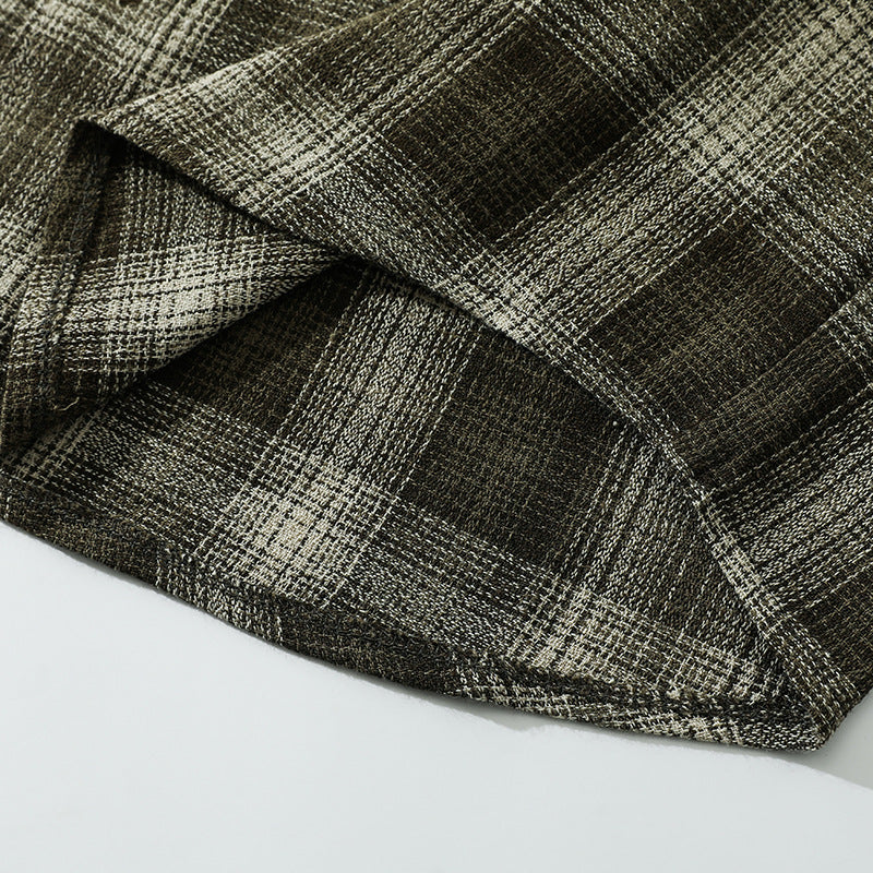 Dyed over-checked short-sleeved shirt