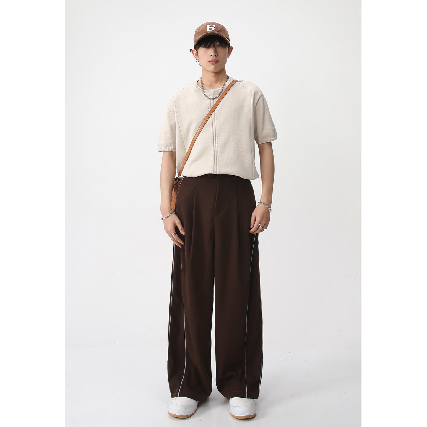 Simple knitted loose short sleeve knit T-shirt