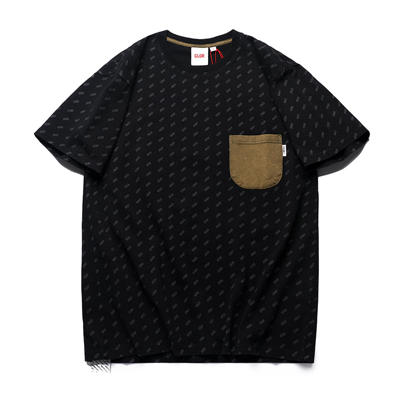 Color-coordinated pocket print casual short-sleeved t-shirt