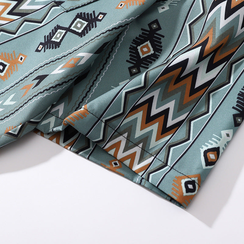 Cuban-colored colorful geometric pattern aloha shirt
