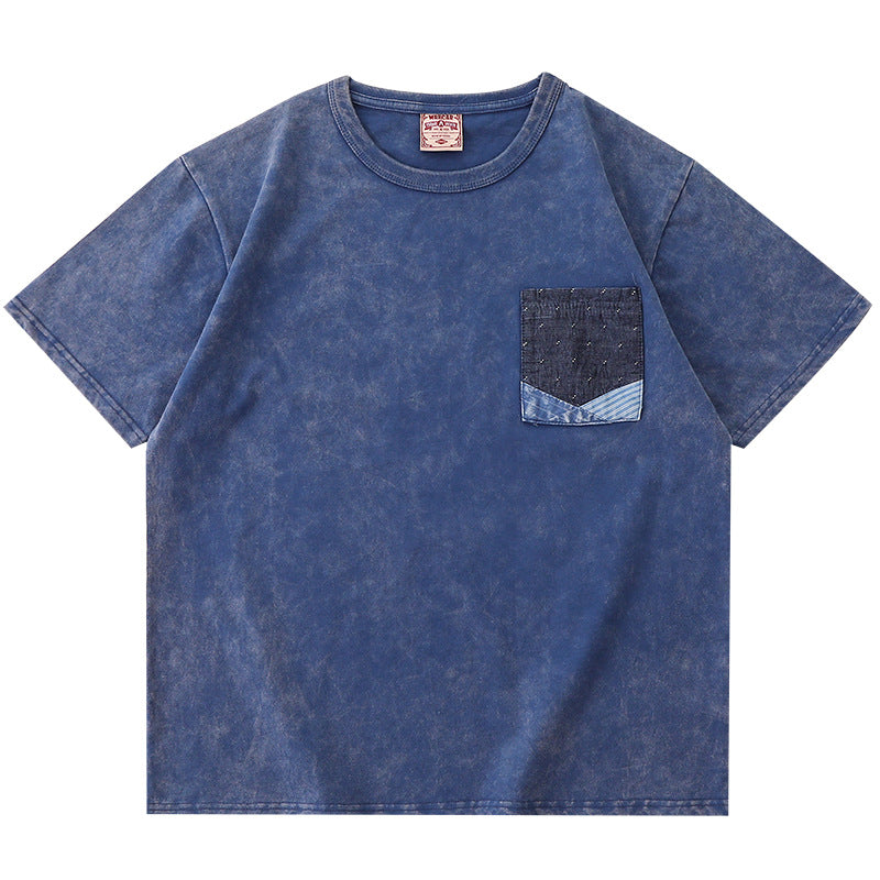 スノーウォッシュ加工 切替デニムポケットコットンTee