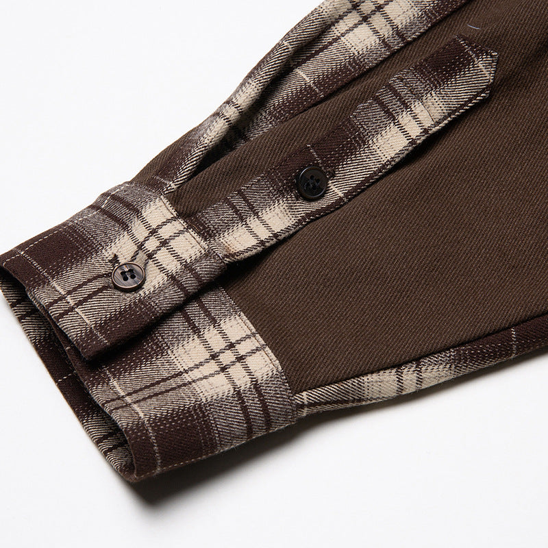 Check and plain long-sleeved shirt