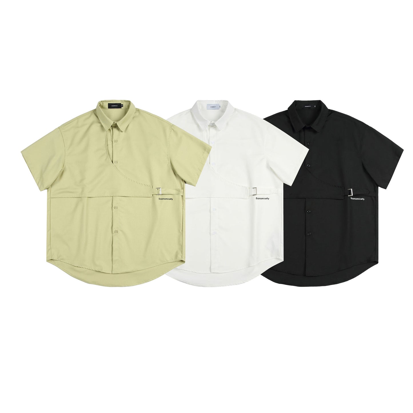 A simple, easy-to-match plain short-sleeved work shirt