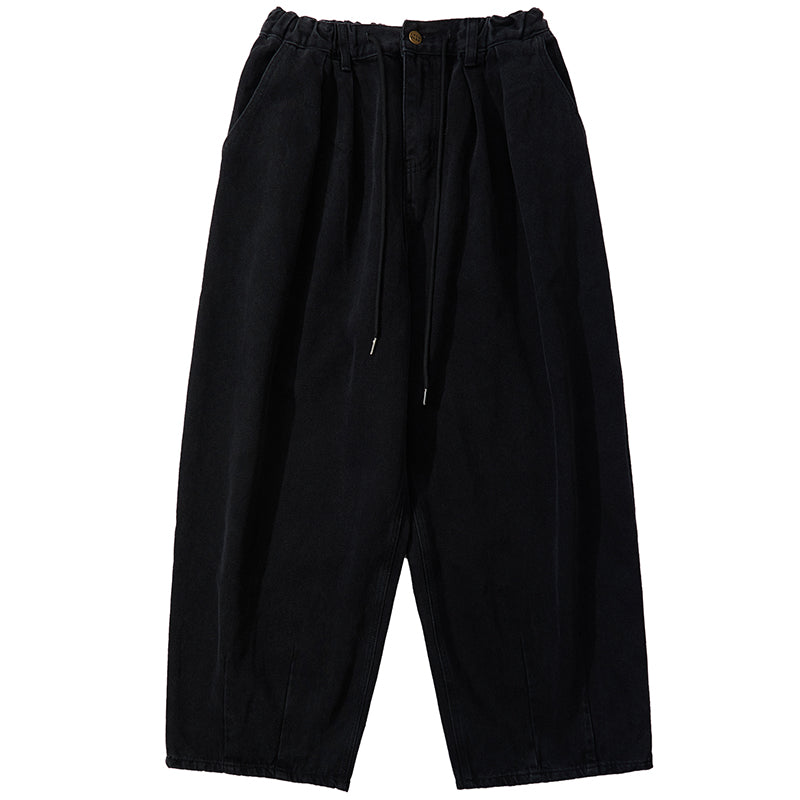 Distressed washed oversized cropped denim pants