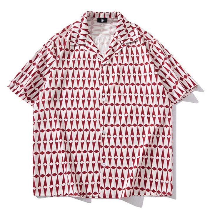 Cuban collar geometric print shirt