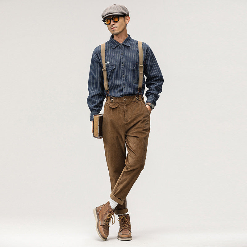Plain American Casual Corduroy Overalls