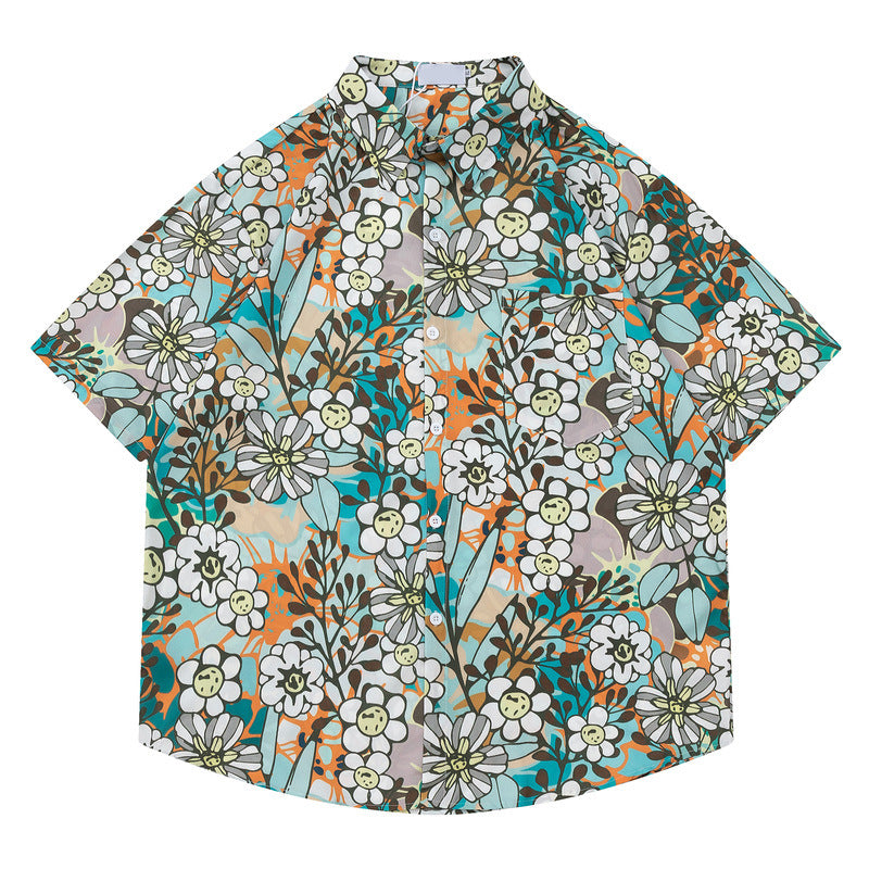 Fresh Hawaiian floral short-sleeved shirt