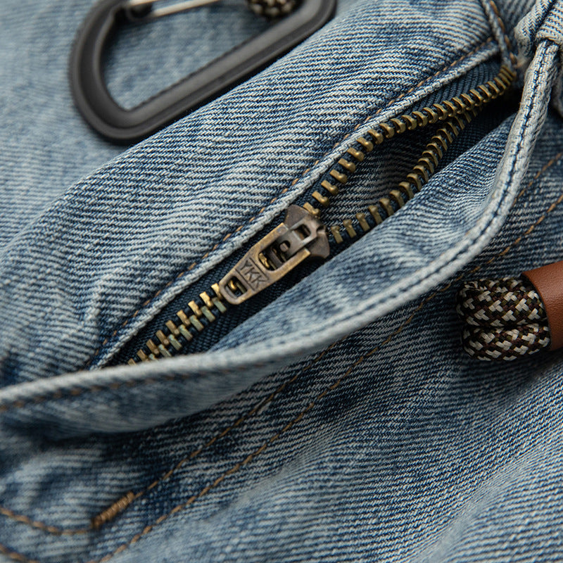Loose-fit wide-leg painted dot denim pants