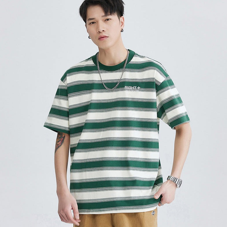 Classic wide horizontal striped short sleeve T-shirt
