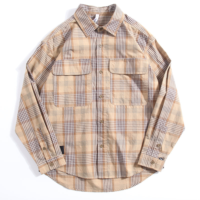 Classic cotton check pattern long sleeve shirt
