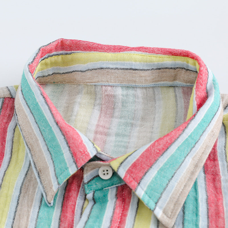 Rainbow Stripe Pocket Short Sleeve Shirt