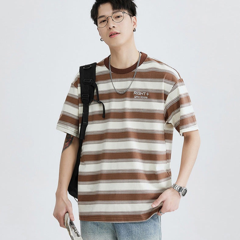 Classic wide horizontal striped short sleeve T-shirt