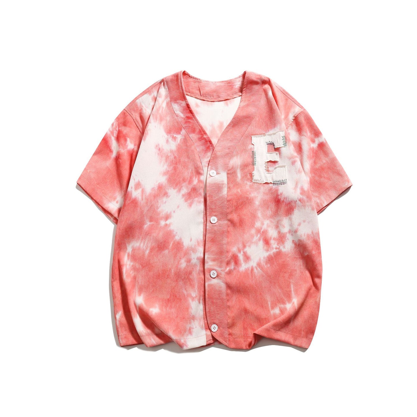 Hawaiian print tie-dye collarless short-sleeved shirt