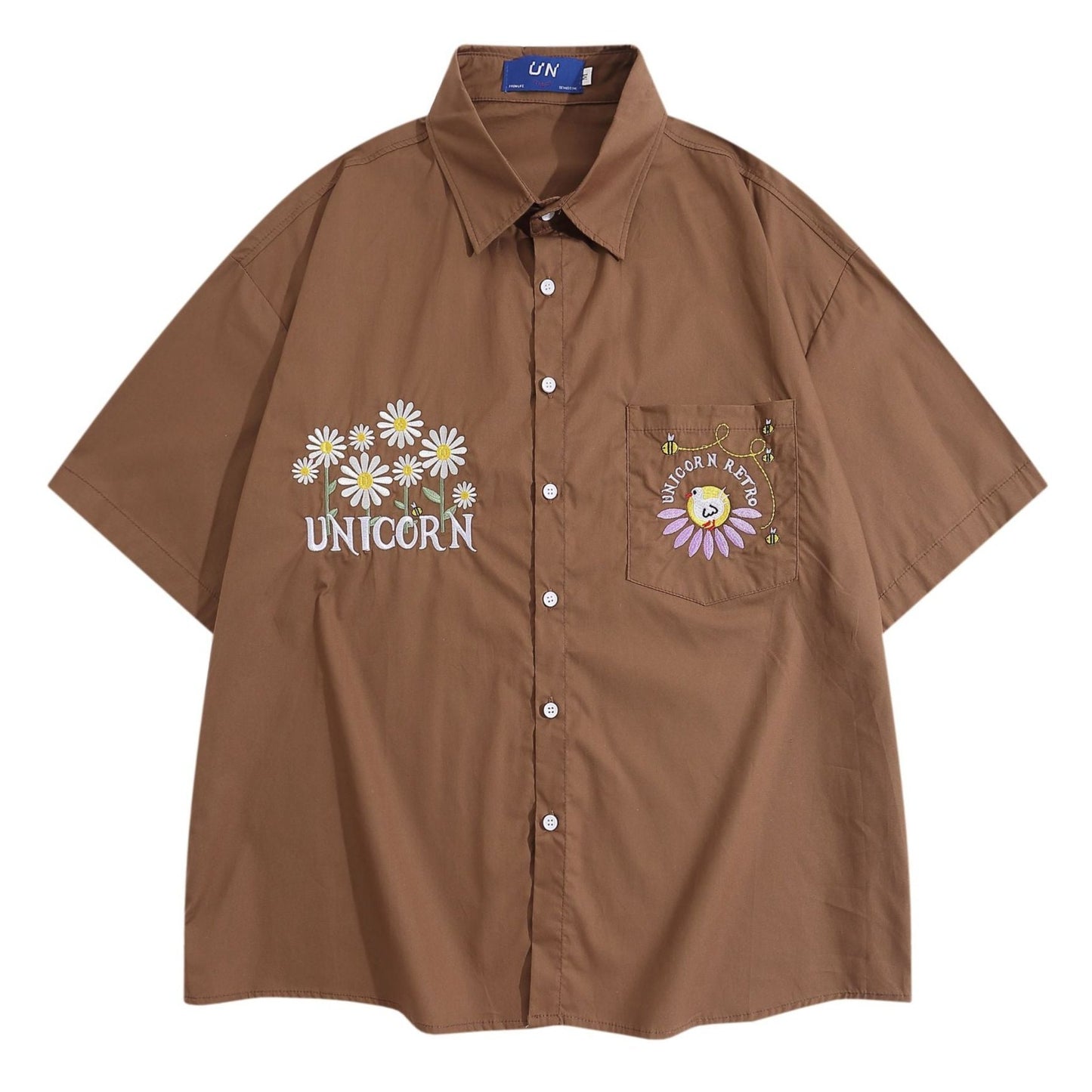 Summery embroidered floral retro short sleeve shirt