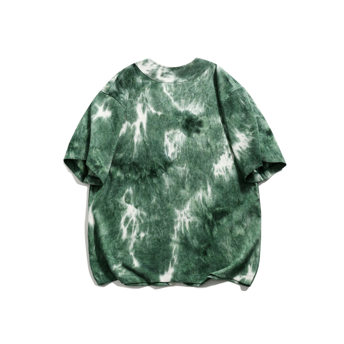 Hawaiian print tie-dye collarless short-sleeved shirt