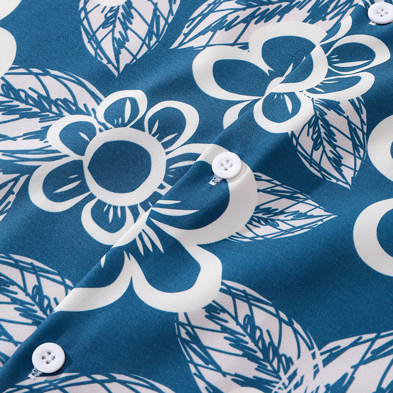 Retro floral all-over print aloha short-sleeved shirt