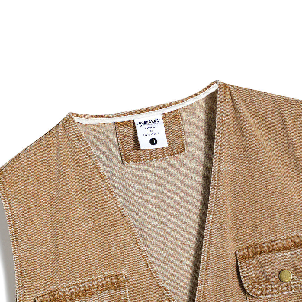Classic multi-pocket denim work vest