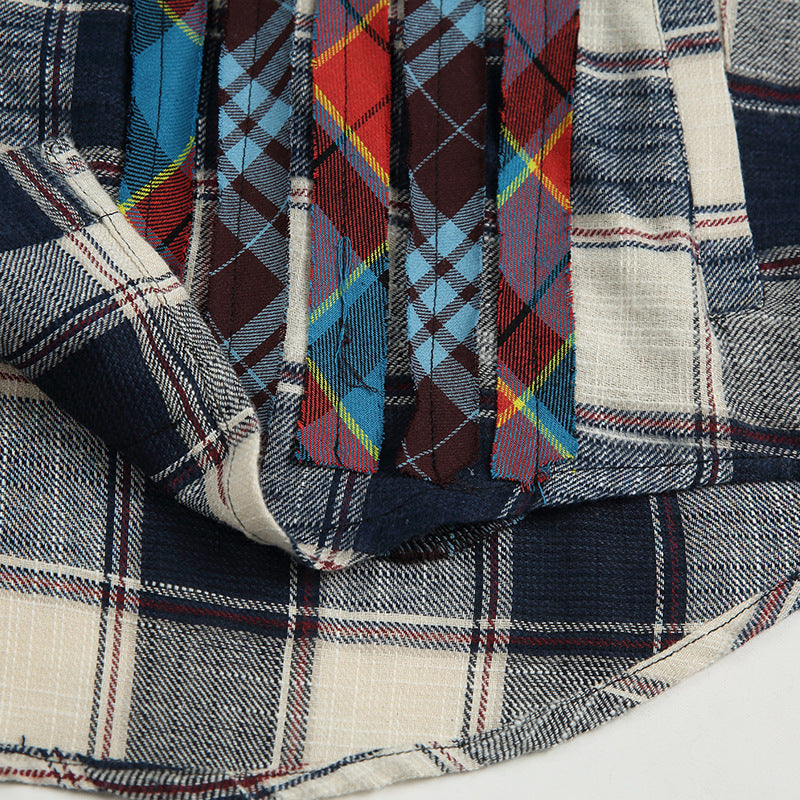 Reconstructed two-piece vintage check pattern combination shirt