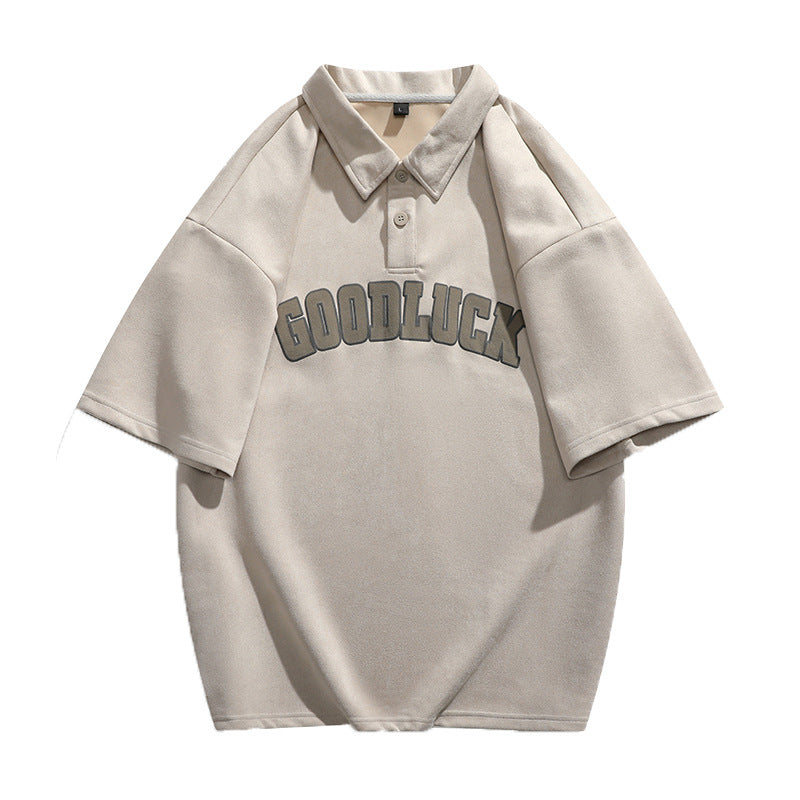 Retro Suede Alphabet Polo Shirt