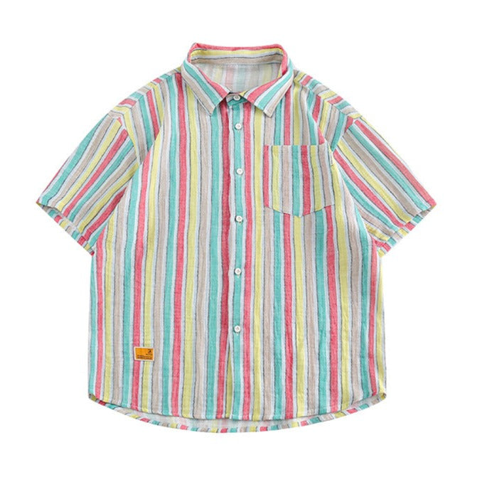 Rainbow Stripe Pocket Short Sleeve Shirt