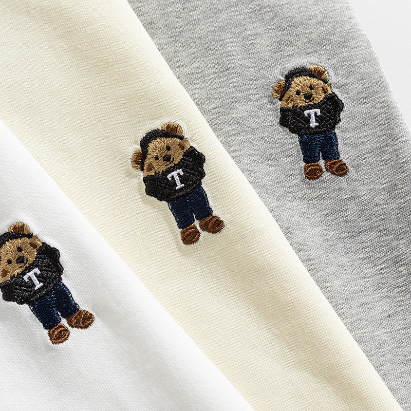 刺繍熊切り替え半袖Tシャツ