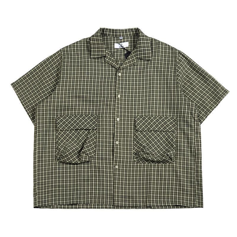 Classic Cuban check pattern work short-sleeved shirt