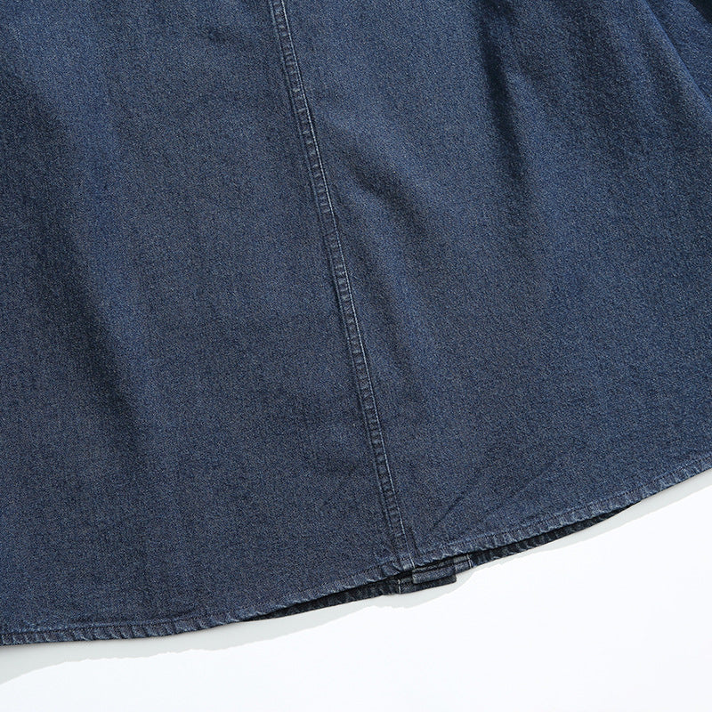 Plain washed denim collarless jacket