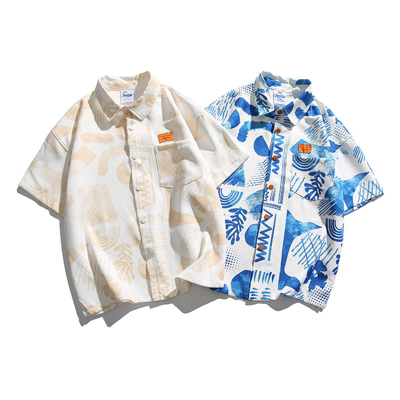 Refreshing all-over print aloha short-sleeved shirt