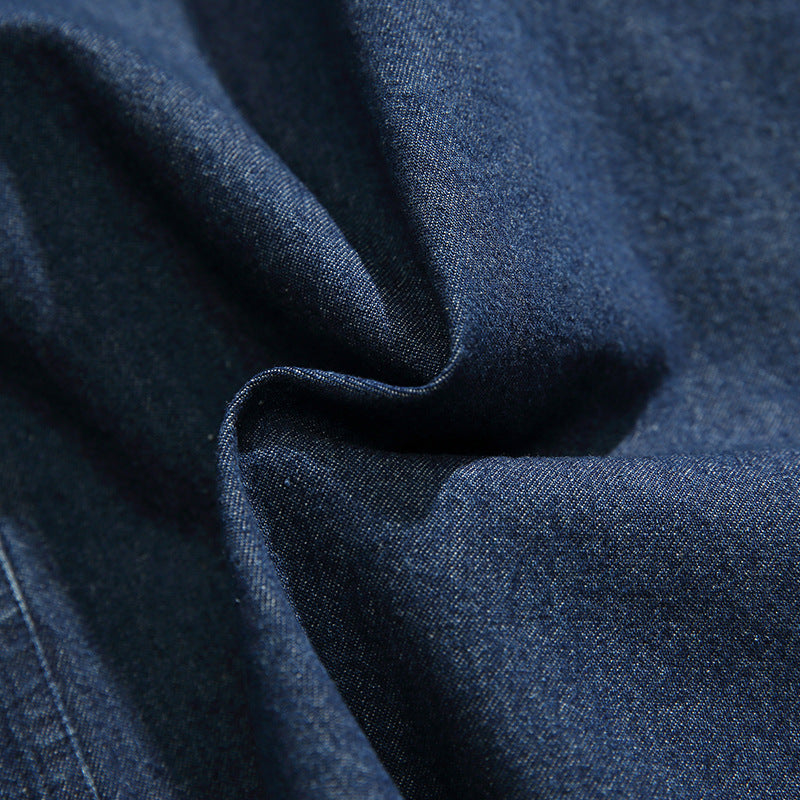 Plain washed denim collarless jacket