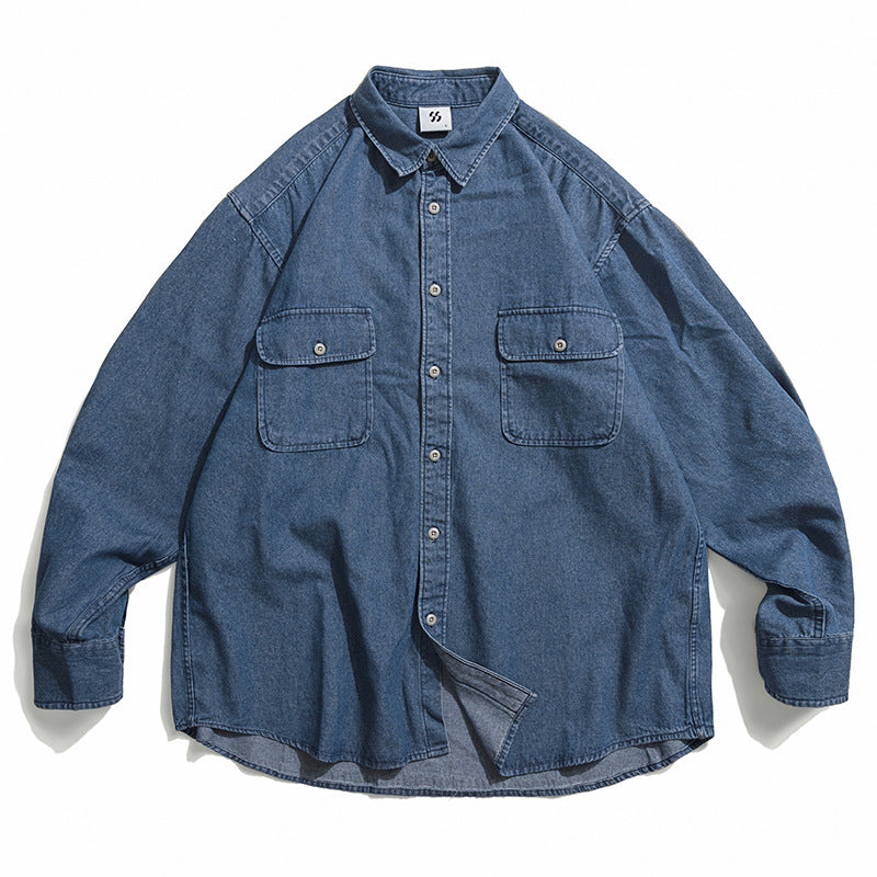 Classic retro pocket denim long sleeve shirt