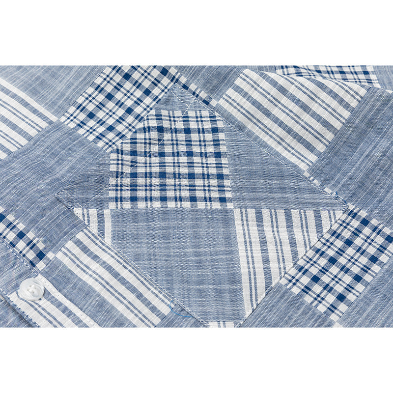 Check and stripe short-sleeved shirt