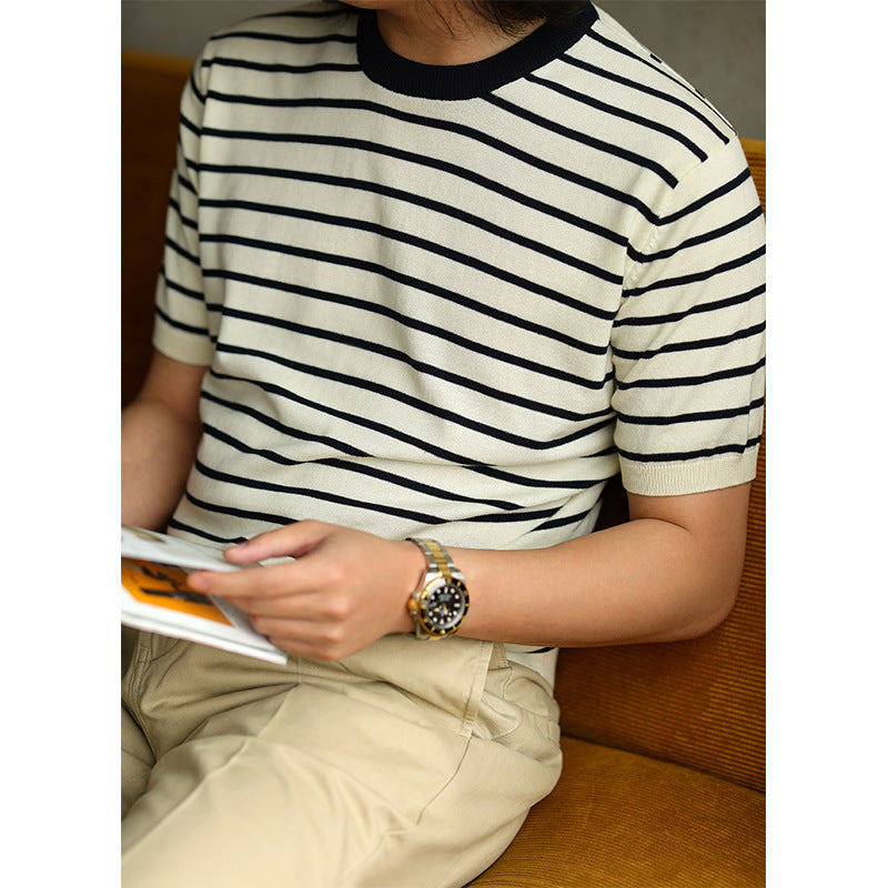 American casual pitch striped cotton tee