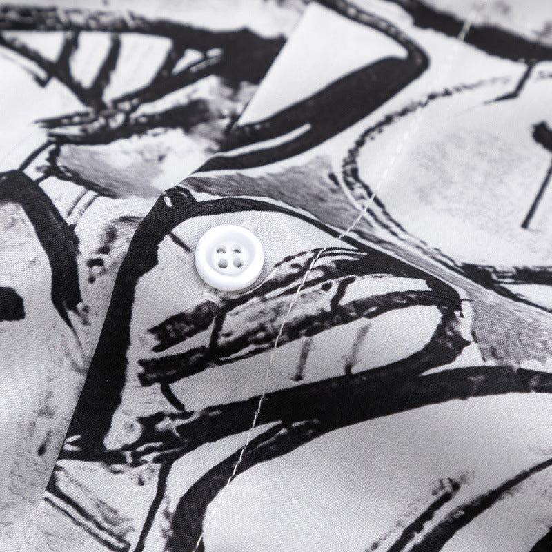 Black and white graffiti print short-sleeved shirt