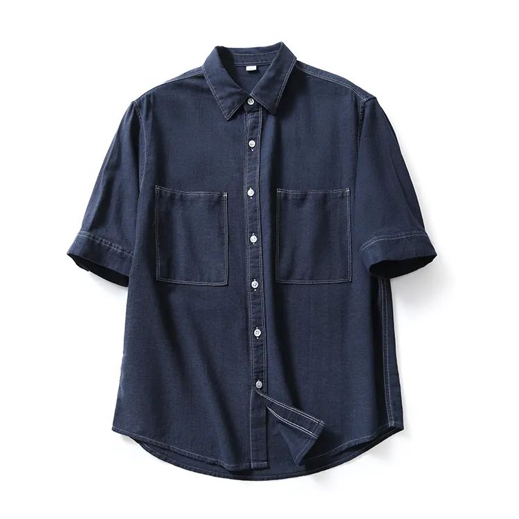Fashionable simple plain pocket short sleeve shirt