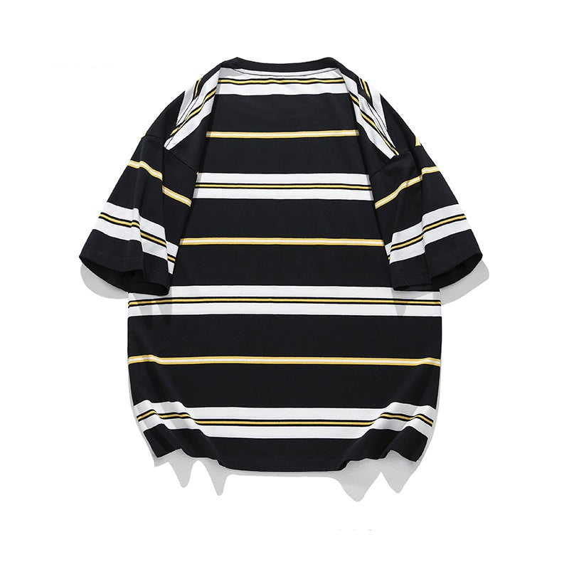 Retro color horizontal striped short sleeve T-shirt