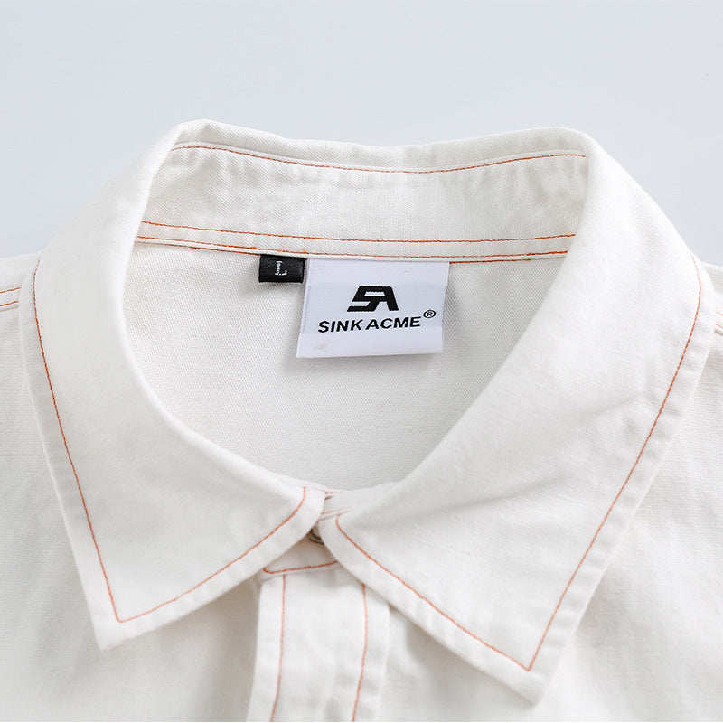Retro casual plain work short sleeve shirt