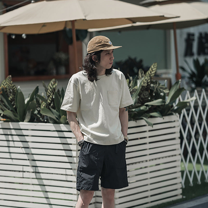 Plain roving cotton pocket tee in 4 colors