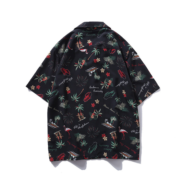 "Palm Trees, Flamingos, and Fireworks" Aloha Shirt