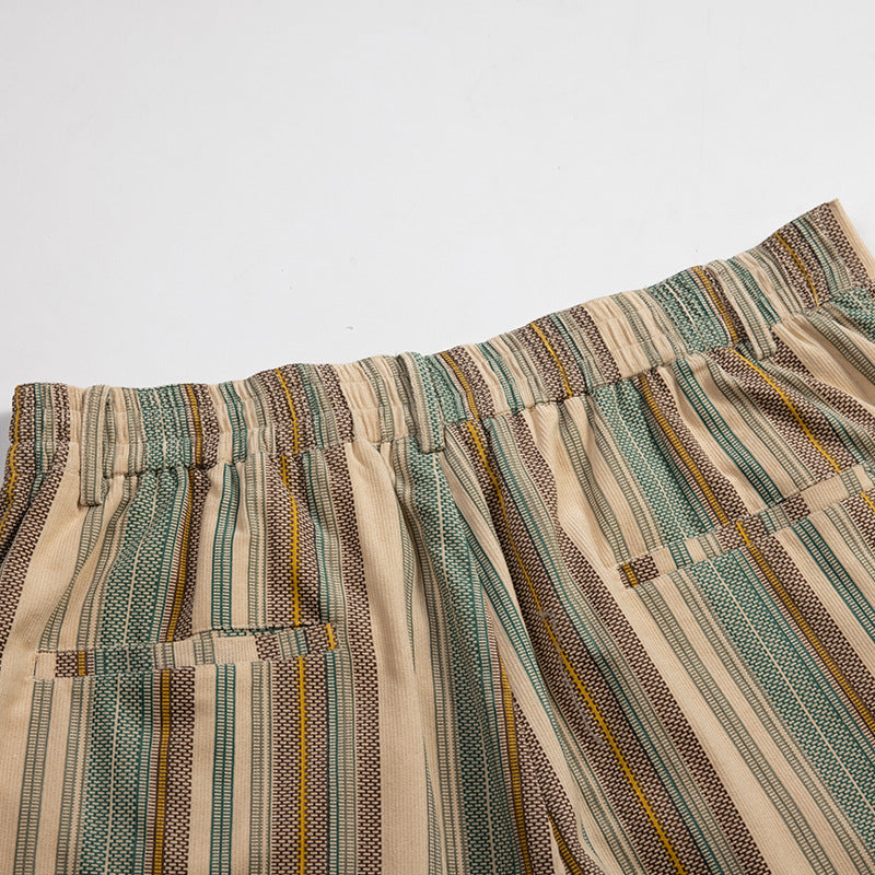 Color-coordinated striped casual shorts