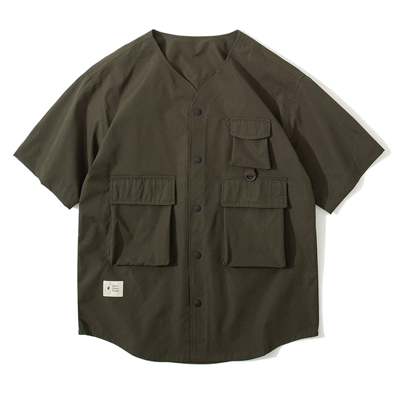 Loose baseball collar short sleeve shirt