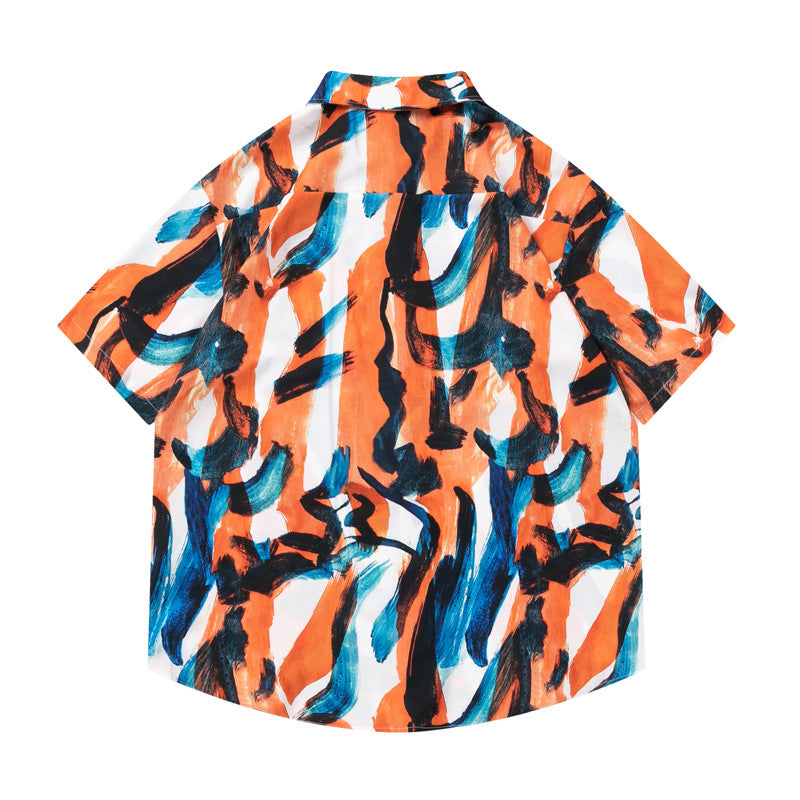 Unique graffiti pattern aloha short sleeve shirt