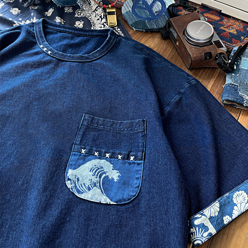 神奈川沖波裏ポケ 藍染Tシャツ