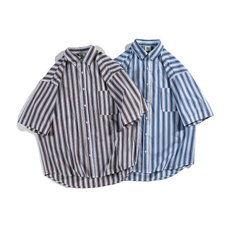 Classic striped work short-sleeved shirt
