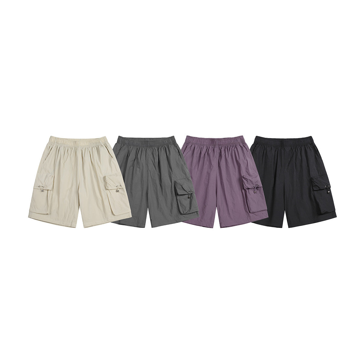 Solid color drawstring pocket track shorts