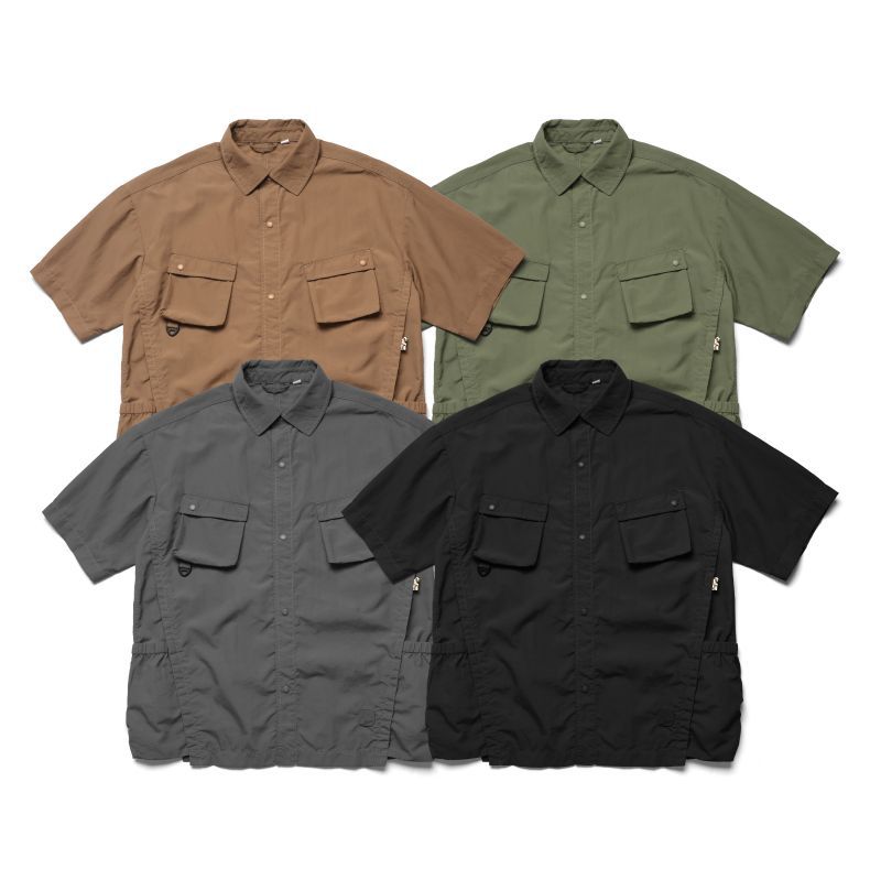Multi-pocket plain short-sleeved work shirt in four colors