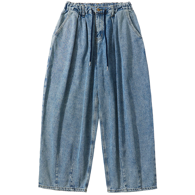 Distressed washed oversized cropped denim pants