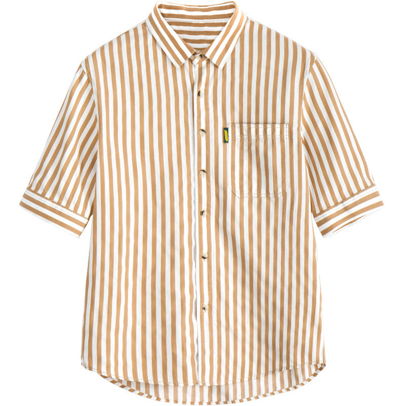 Three-color classic striped work short-sleeved shirt